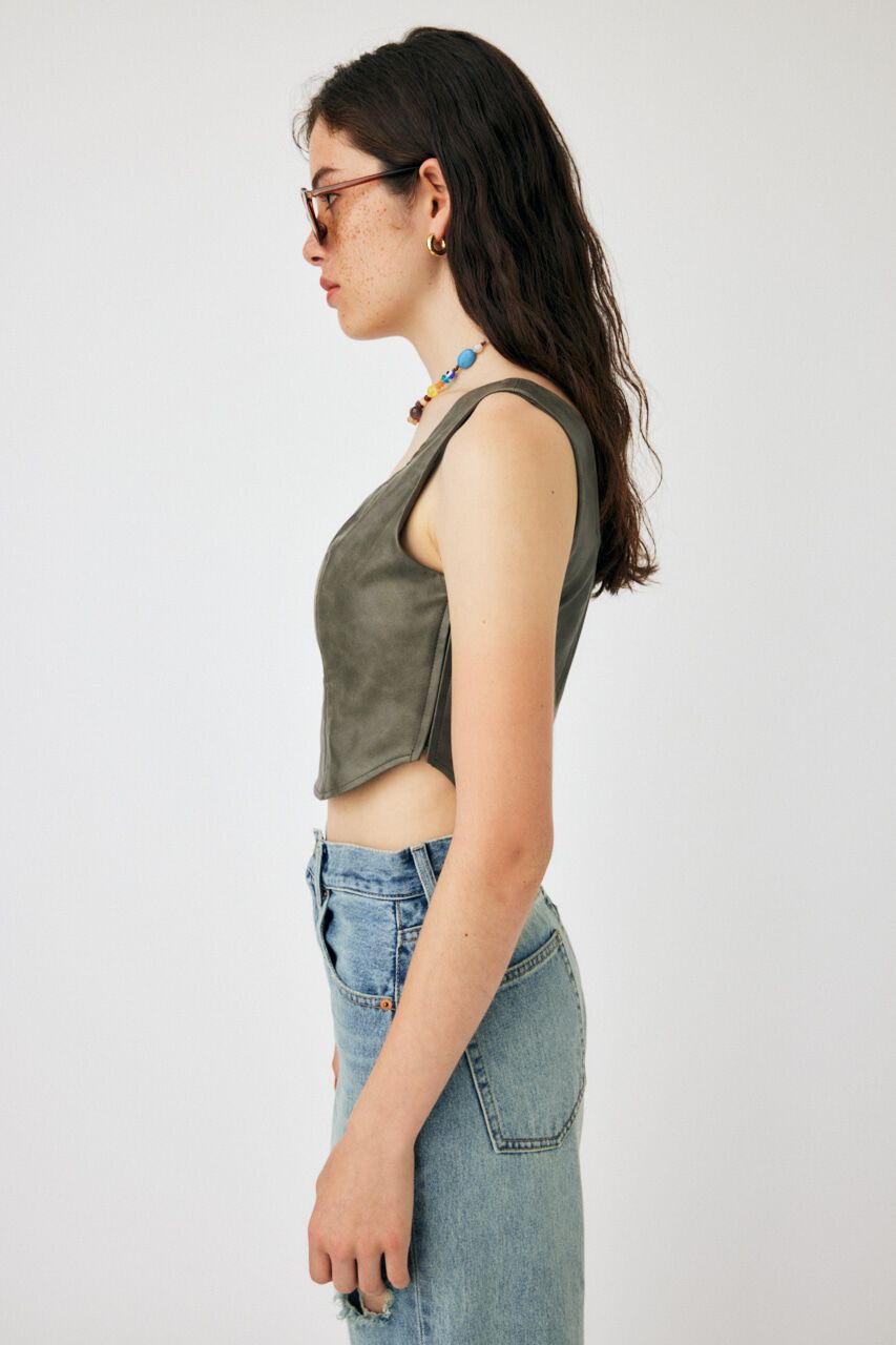 MOUSSY「F/LEATHER BUSTIER トップス」|キャミソール|