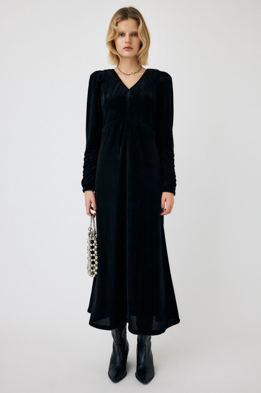 MOUSSY「VELOR PUFF SHOULDER ドレス」|ワンピース|