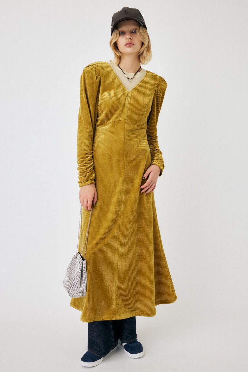 MOUSSY「VELOR PUFF SHOULDER ドレス」|ワンピース|