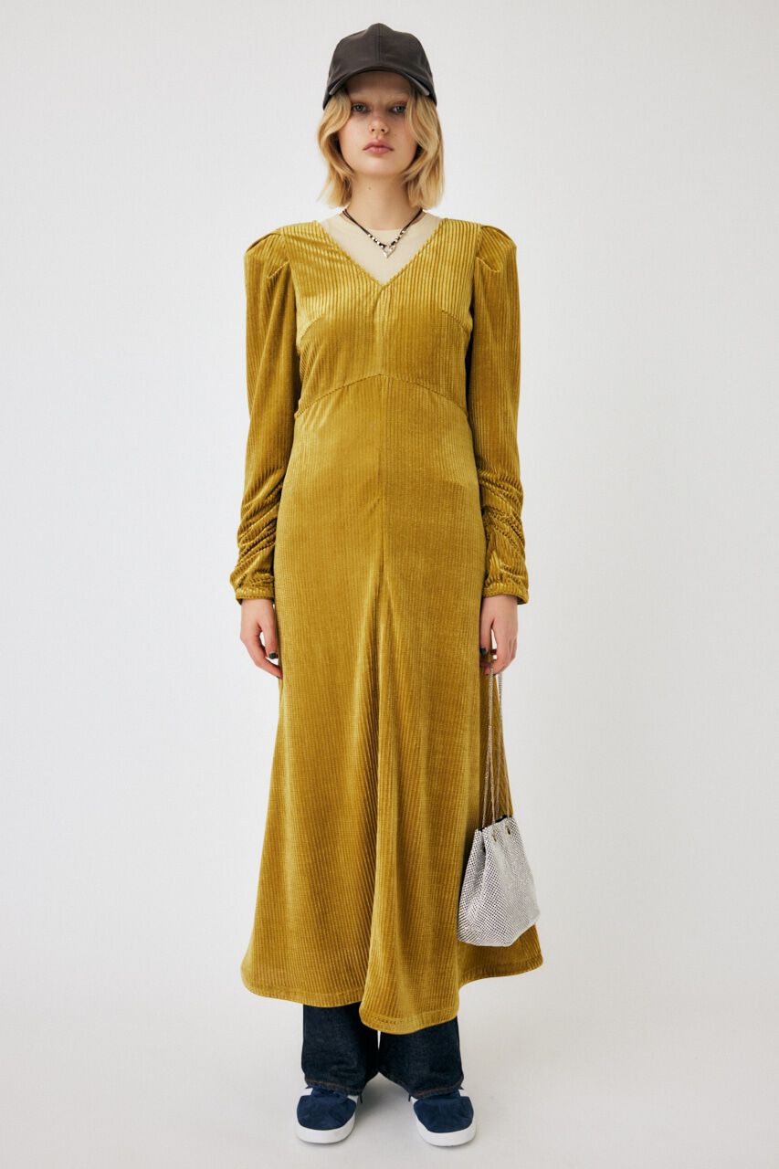 MOUSSY「VELOR PUFF SHOULDER ドレス」|ワンピース|