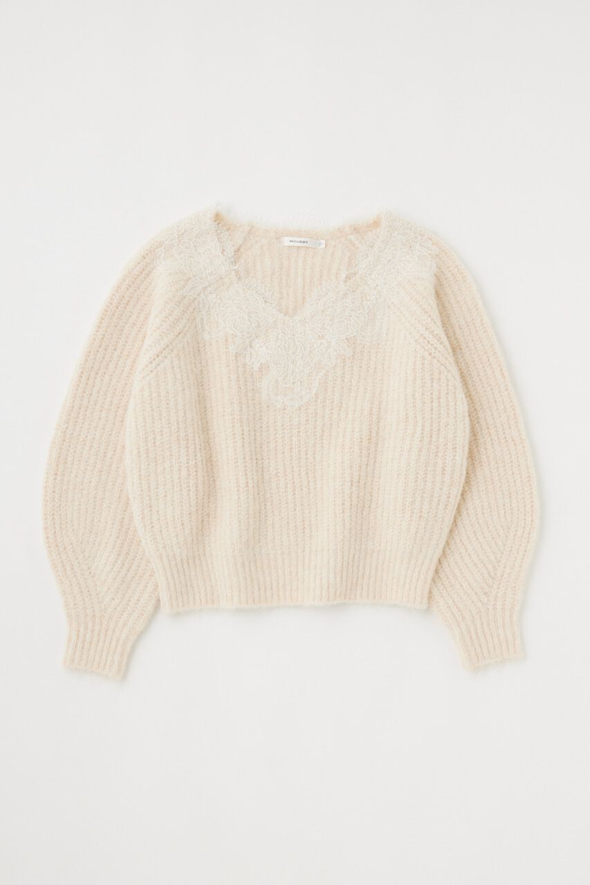 MOUSSY「LACE TRIMMED V NECK セーター」|ニット・セーター|