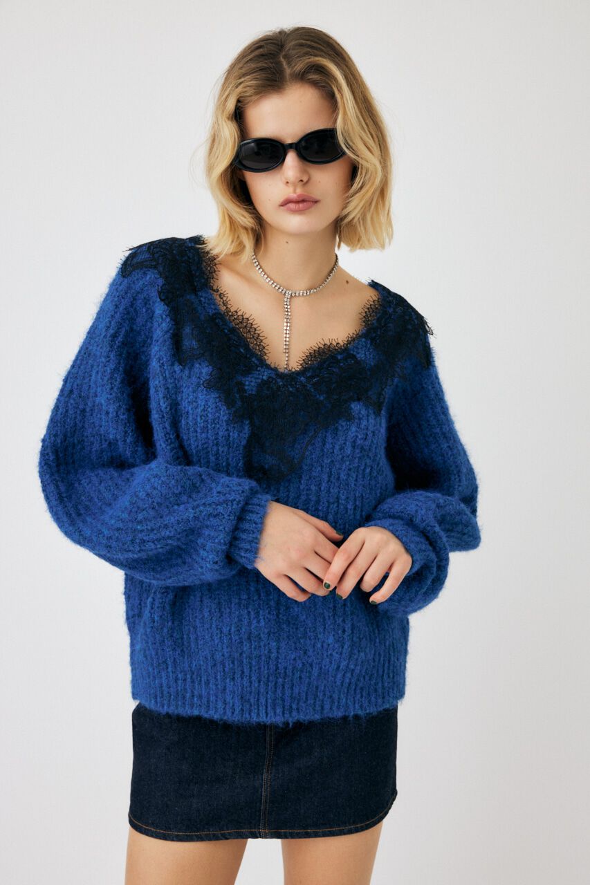 MOUSSY「LACE TRIMMED V NECK セーター」|ニット・セーター|