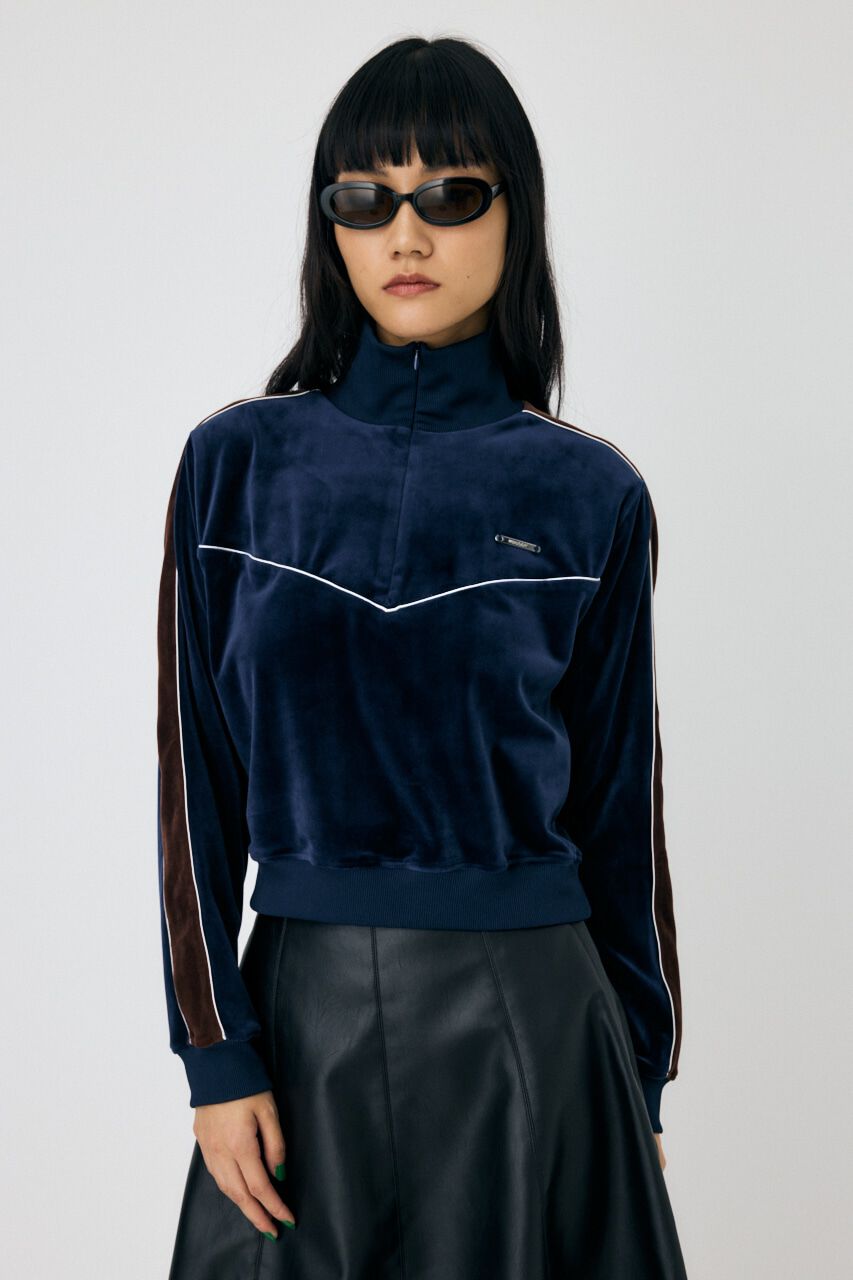 MOUSSY「VELOUR PIPING ハーフジップトップス」|Tシャツ・カットソー|NVY