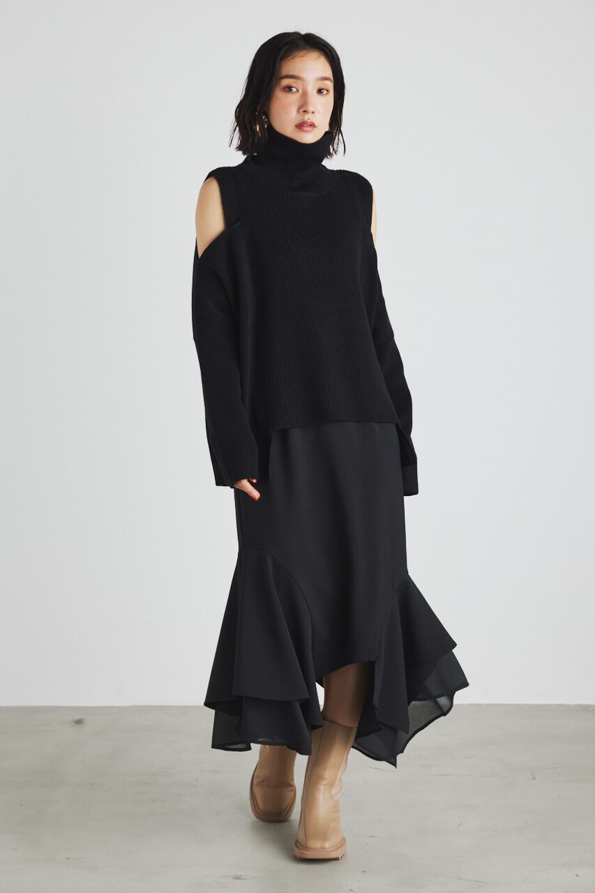 rienda「アシンメトリーレイヤードJ/WマーメイドSK」|スカート|BLK
