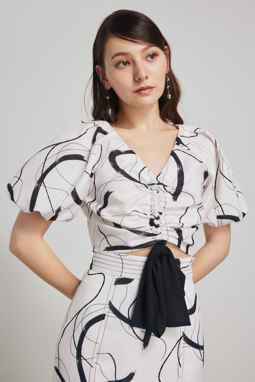 rienda「ドローストリングクロップドパフTOP」|シャツ・ブラウス|柄WHT5