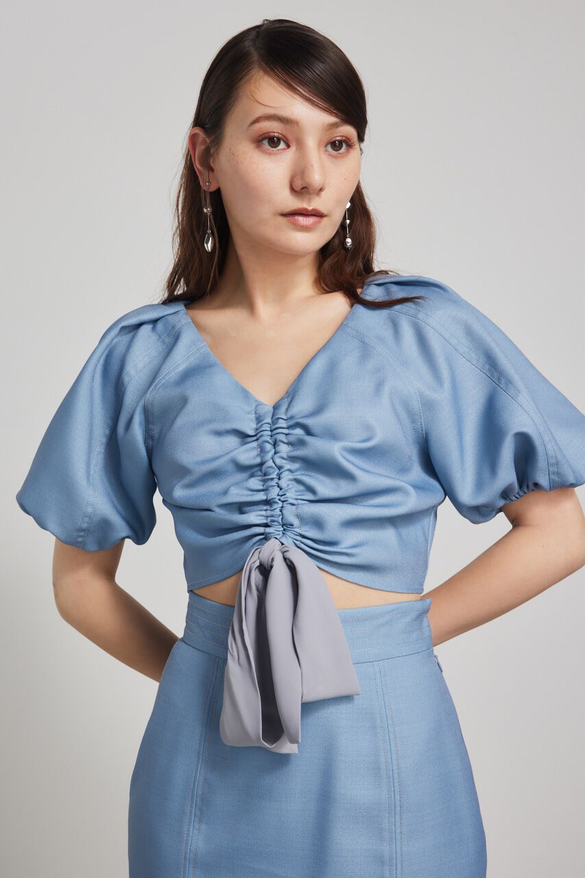 rienda「ドローストリングクロップドパフTOP」|シャツ・ブラウス|