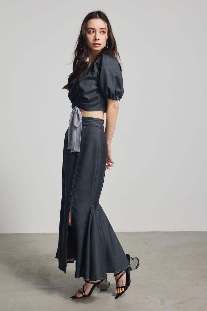 rienda「ドローストリングクロップドパフTOP」|シャツ・ブラウス|