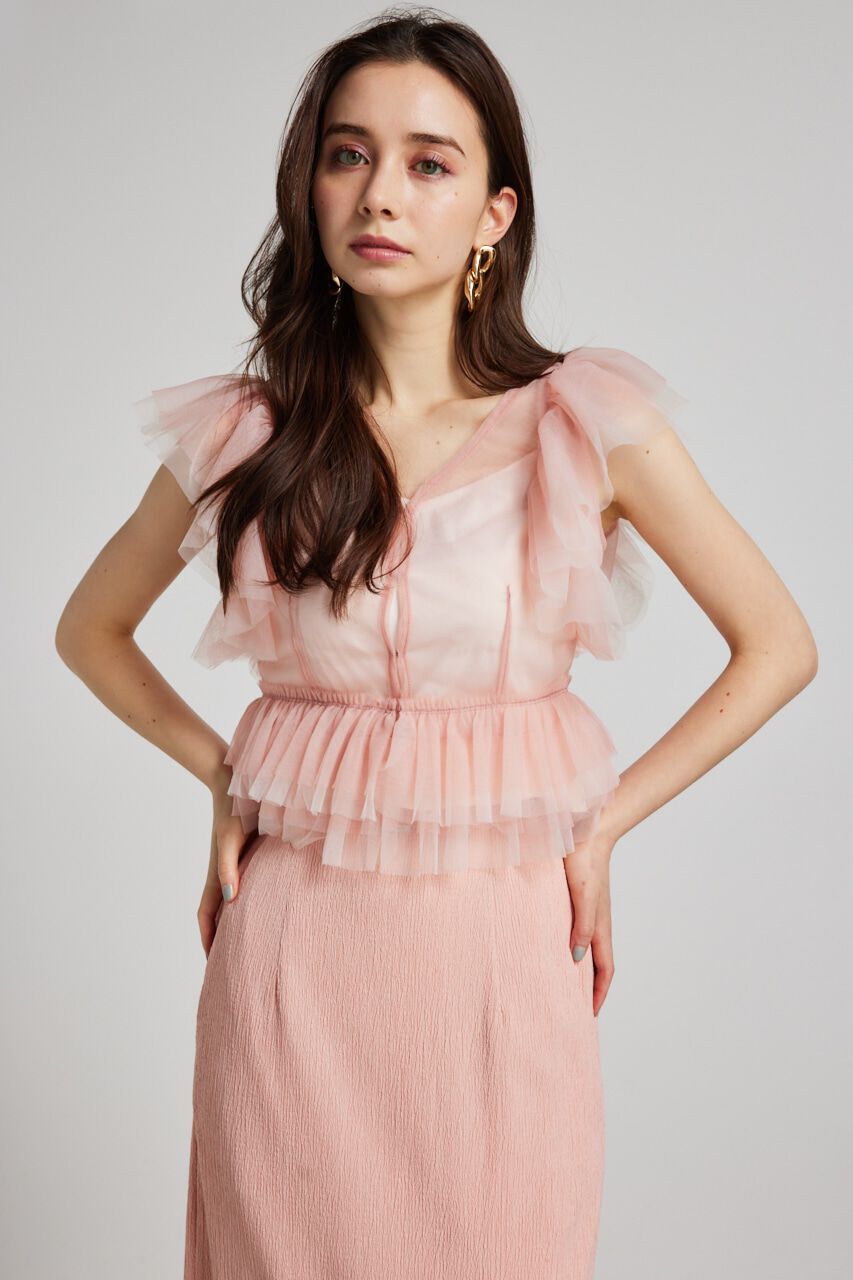 rienda「バイカラーフリルチュールBLS」|シャツ・ブラウス|PNK