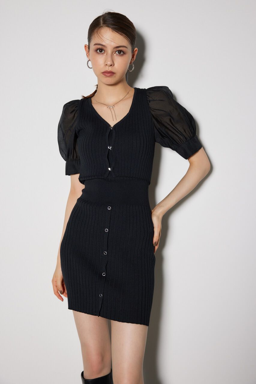 rienda「シアースリーヴコンビカーデセットミニワンピース」|ワンピース|BLK