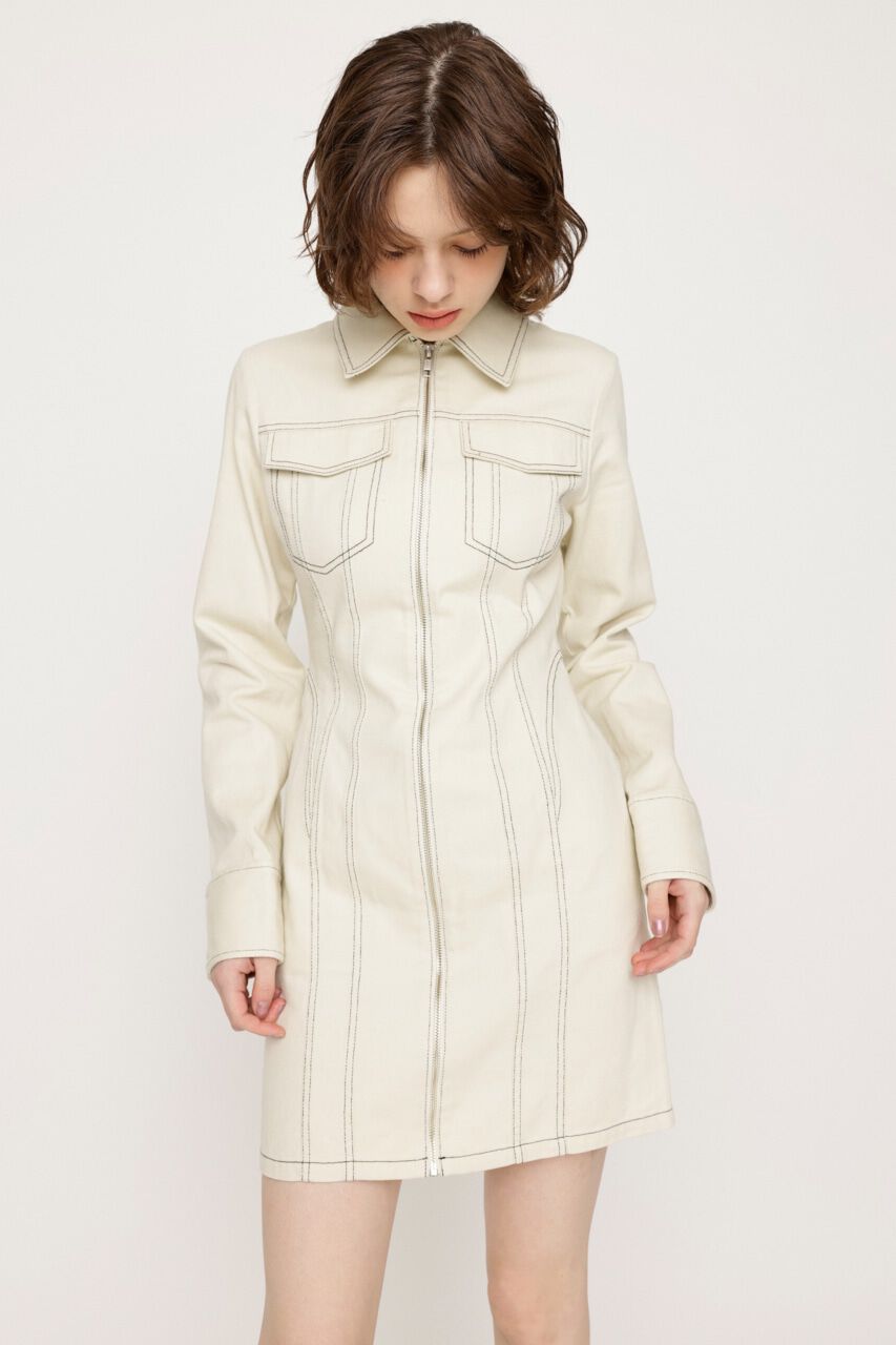 SLY「FRONT ZIP DENIM DETAIL ショートワンピース」|ワンピース|