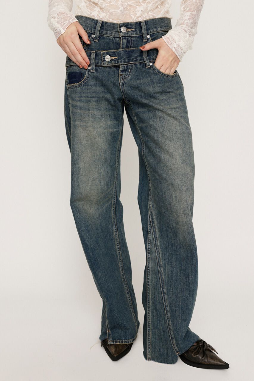 SLY「DOUBLE BELT WIDE FLARE PT-C」|デニム|BLU
