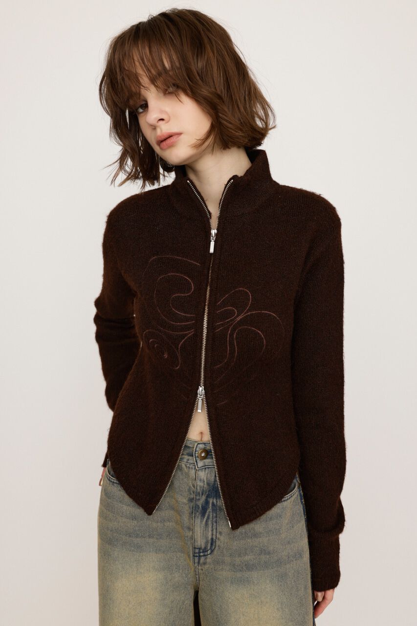 SLY「EMBROIDERY ZIP UP トップス」|ニット・セーター|BRN