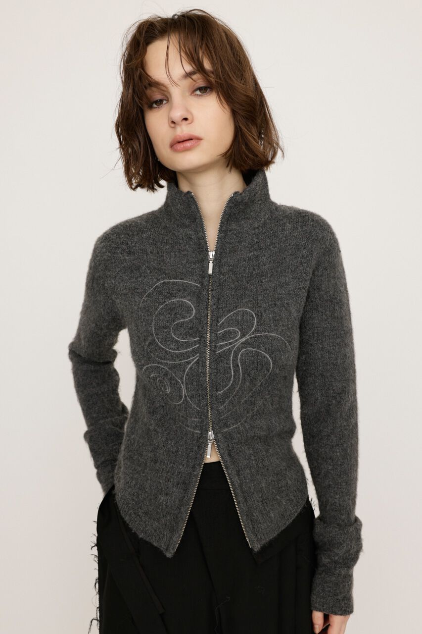 SLY「EMBROIDERY ZIP UP トップス」|ニット・セーター|