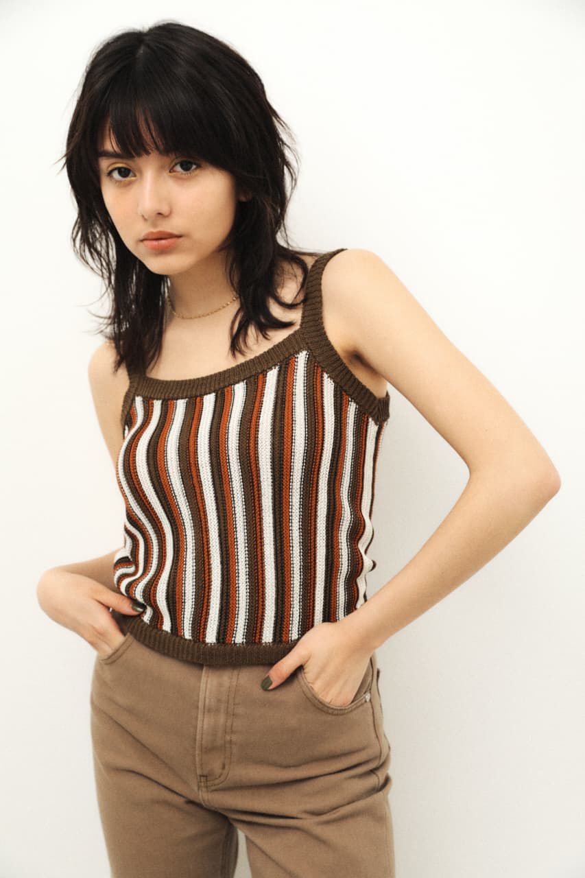LAGUA GEM「MULTI STRIPE KNIT CAMI」|キャミソール|M/BRN7