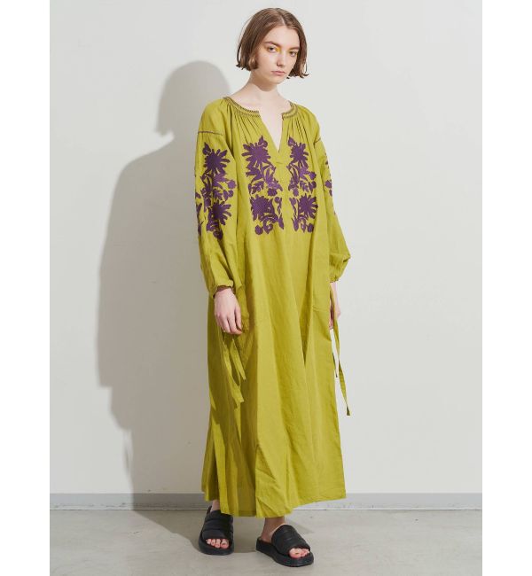ELENDEEK「sar/CTN LINEN BIG FLOWER EMB DRESS」|ワンピース|