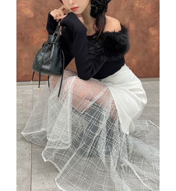 RESEXXY「スパンコールチュールZIPフレアスカート」|スカート|ホワイト