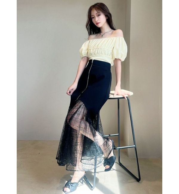 RESEXXY「スパンコールチュールZIPフレアスカート」|スカート|