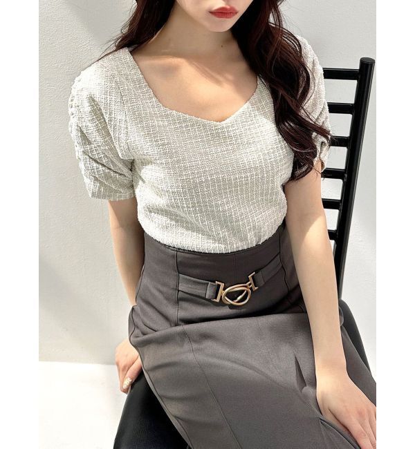 RESEXXY「カットツイードトップス」|Tシャツ・カットソー|ベージュ