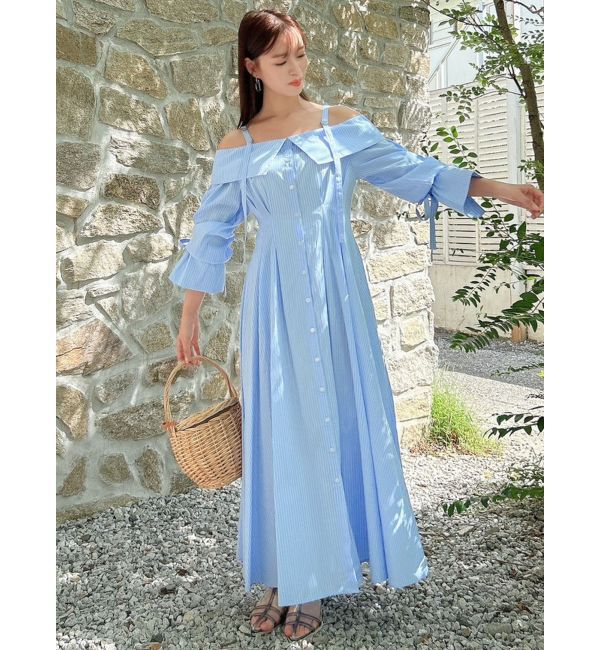 dazzlin「ウエストタックオフショルシャツワンピース」|ワンピース|