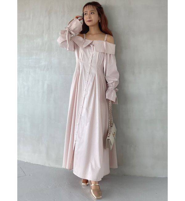 dazzlin「ウエストタックオフショルシャツワンピース」|ワンピース|ピンク