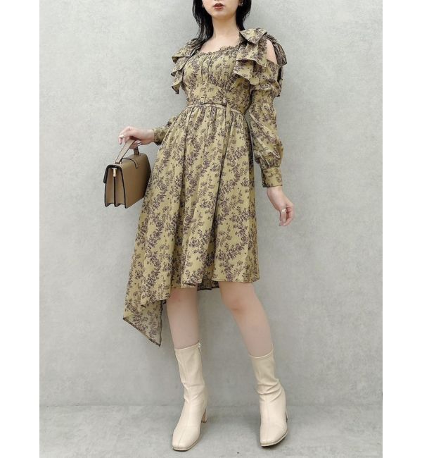 dazzlin「リボンショルダーアシンメトリーワンピース」|ワンピース|カーキ