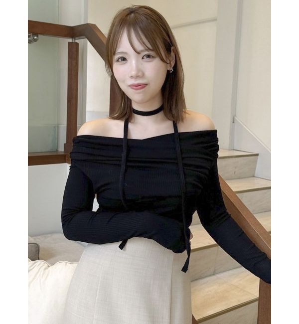 dazzlin「チョーカー付きオフショルドレープ長袖トップス」|Tシャツ・カットソー|