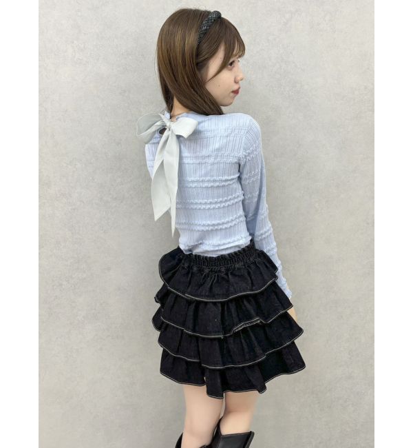 dazzlin「バックリボンプチフリルニットトップス」|ニット・セーター|ブルー