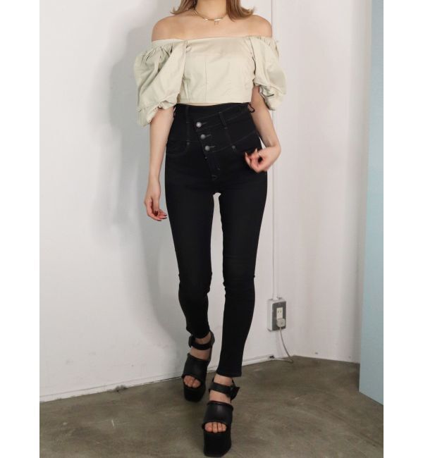 EMODA「アシンメトリーマークハイウエストパギンス」|デニム|