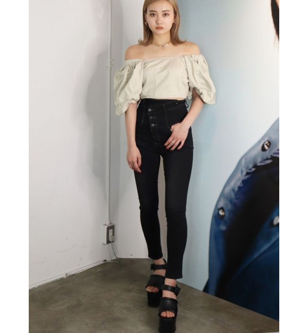 EMODA「アシンメトリーマークハイウエストパギンス」|デニム|