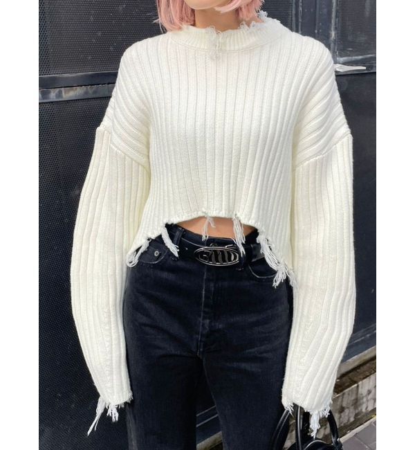 EMODA「CURVE SLEEVE CRASH KNIT」|ニット・セーター|ホワイト