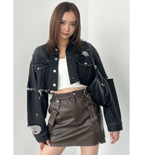 EMODA「Wスリットカットオフデニムジャケット」|ブルゾン・スタジャン|