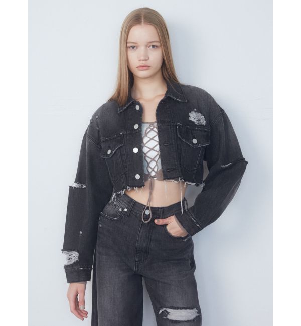 EMODA「Wスリットカットオフデニムジャケット」|ブルゾン・スタジャン|