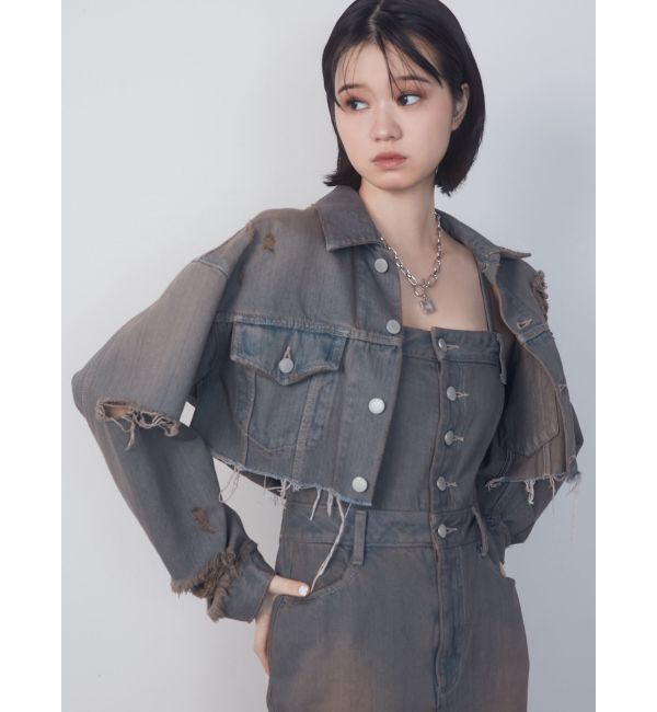 EMODA「Wスリットカットオフデニムジャケット」|ブルゾン・スタジャン|