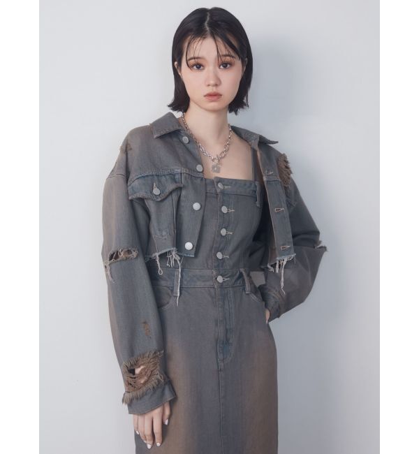 EMODA「Wスリットカットオフデニムジャケット」|ブルゾン・スタジャン|