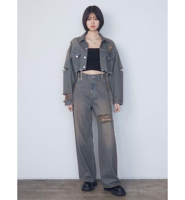 EMODA「Wスリットカットオフデニムジャケット」|ブルゾン・スタジャン|