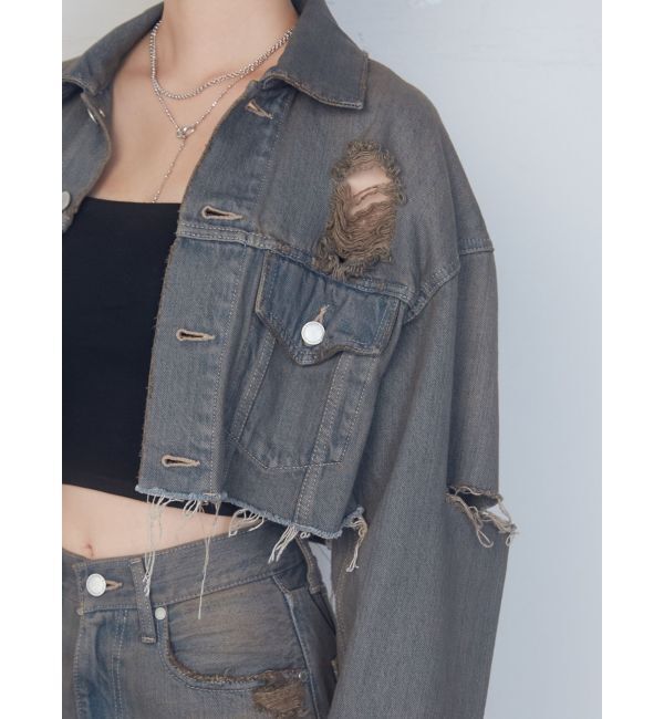 EMODA「Wスリットカットオフデニムジャケット」|ブルゾン・スタジャン|