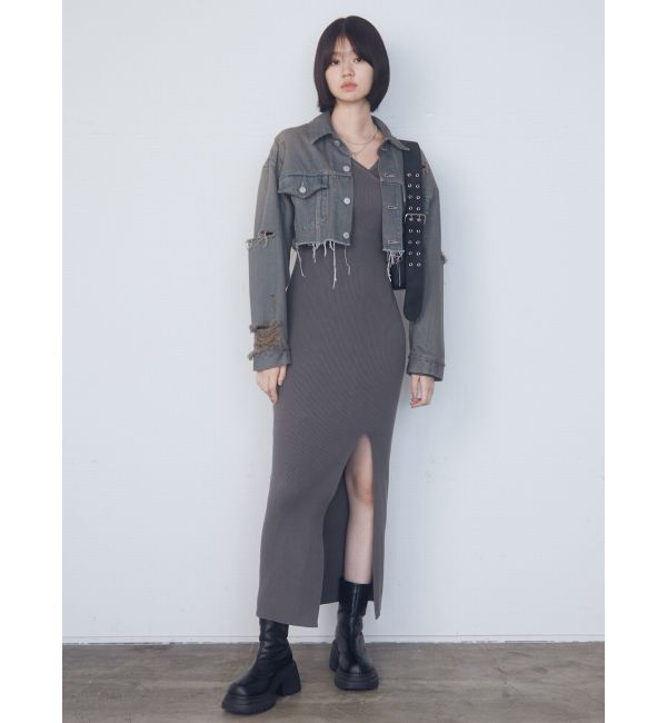 EMODA「Wスリットカットオフデニムジャケット」|ブルゾン・スタジャン|