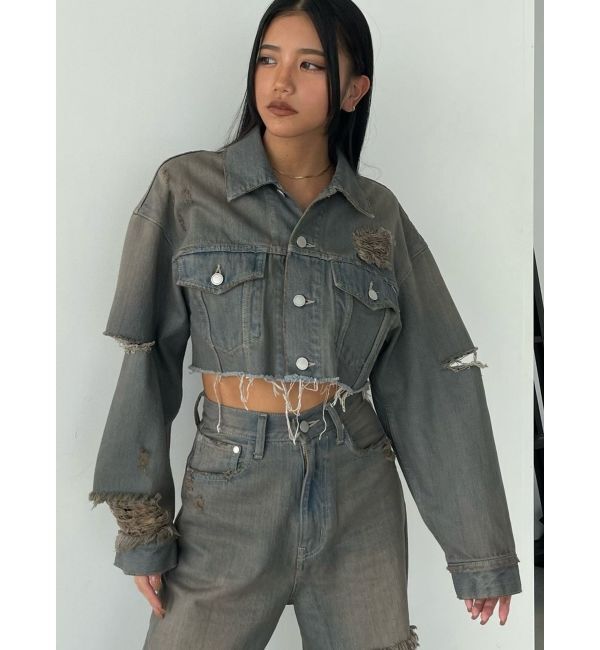 EMODA「Wスリットカットオフデニムジャケット」|ブルゾン・スタジャン|