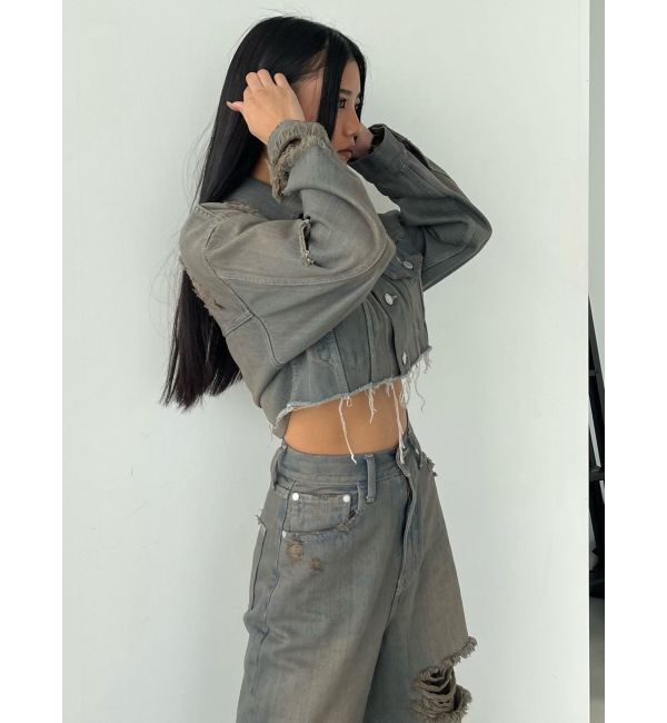 EMODA「Wスリットカットオフデニムジャケット」|ブルゾン・スタジャン|