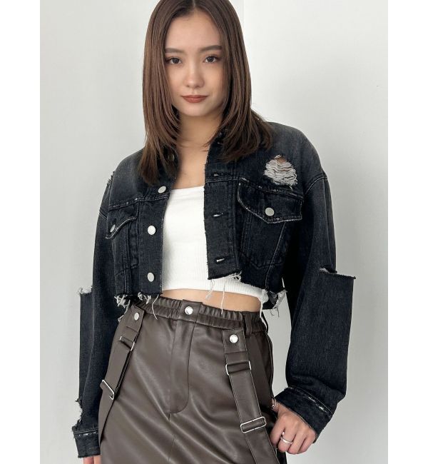 EMODA「Wスリットカットオフデニムジャケット」|ブルゾン・スタジャン|
