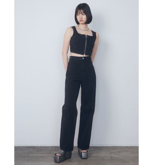 EMODA「ベルトフリンジジャストウエストジーンズ」|デニム|