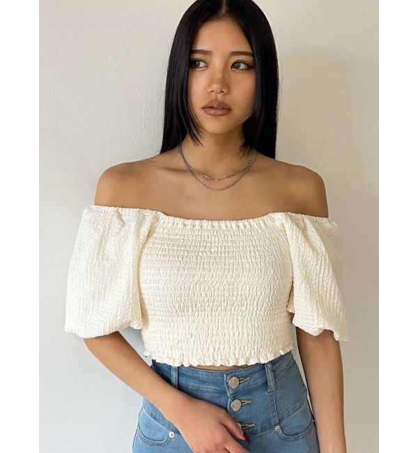 EMODA「ボリュームスリーブクロップトップ」|Tシャツ・カットソー|アイボリー