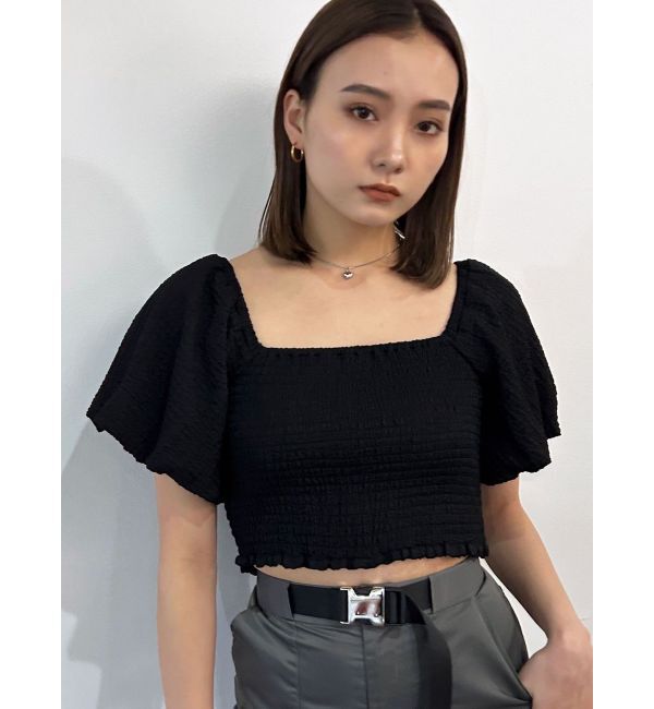 EMODA「ボリュームスリーブクロップトップ」|Tシャツ・カットソー|ブラック