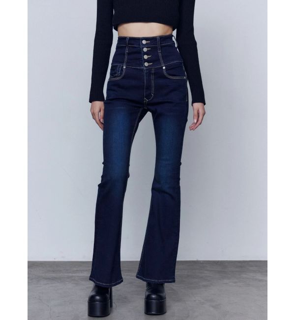 EMODA「バックリボンフレアハイウエストパギンス」|デニム|