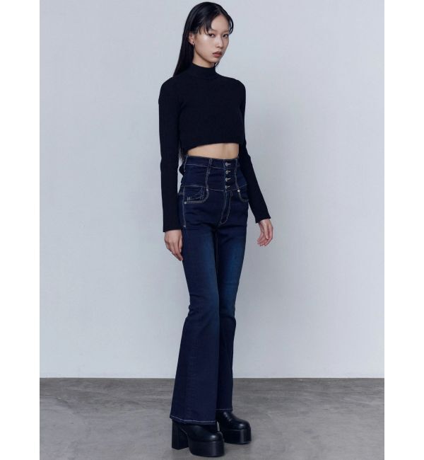 EMODA「バックリボンフレアハイウエストパギンス」|デニム|