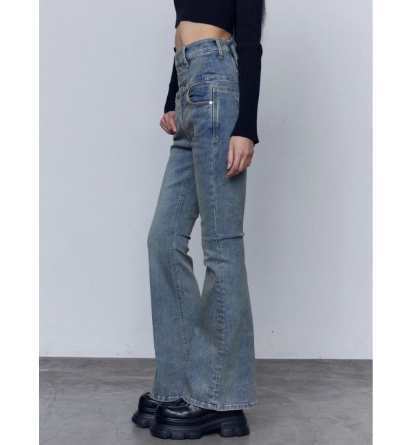EMODA「バックリボンフレアハイウエストパギンス」|デニム|