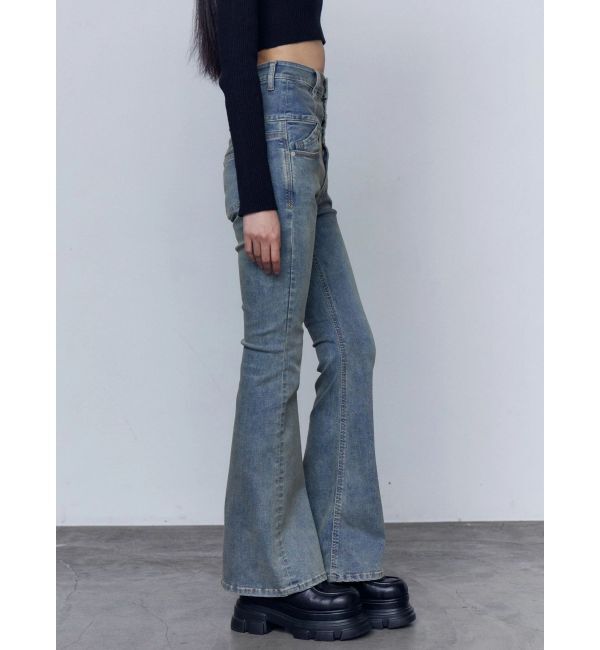 EMODA「バックリボンフレアハイウエストパギンス」|デニム|