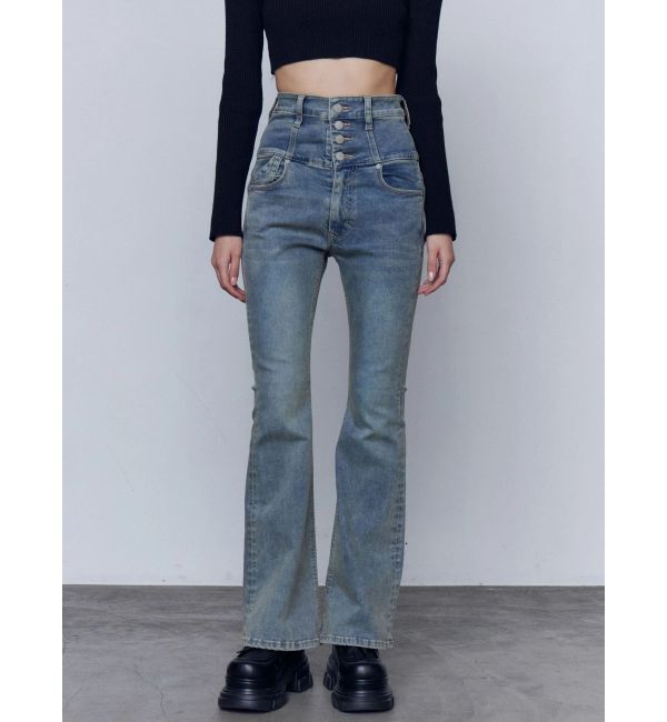 EMODA「バックリボンフレアハイウエストパギンス」|デニム|