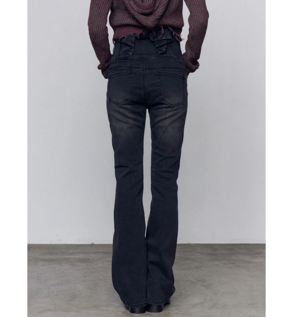 EMODA「バックリボンフレアハイウエストパギンス」|デニム|