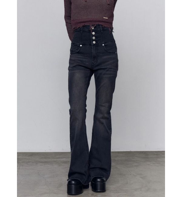 EMODA「バックリボンフレアハイウエストパギンス」|デニム|